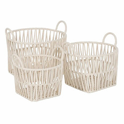 BigBuy Home Lot de paniers Blanc Corde 38 x 38 x 32 cm (3 Pièces) 