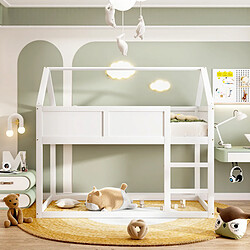 Avis ComfortXL Lit superposé pour enfant, Cadre en bois massif, lit mezzanine avec escalier, blanc 90*200 cm