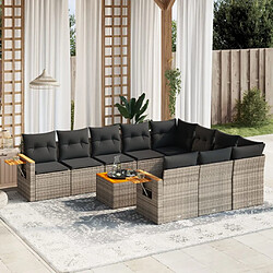 vidaXL Salon de jardin 11 pcs avec coussins gris résine tressée 