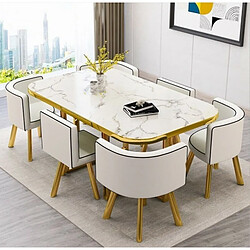 Avis Meubler Design Ensemble Table À Manger + 6 Chaises Encastrable Popup Xl - Marbre Blanc