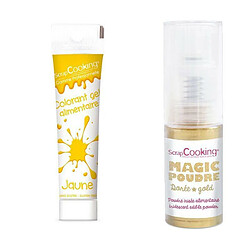 Scrapcooking Gel colorant alimentaire jaune + Poudre alimentaire irisée dorée