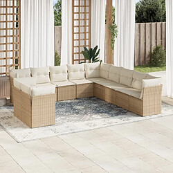 vidaXL Salon de jardin 11 pcs avec coussins beige résine tressée 