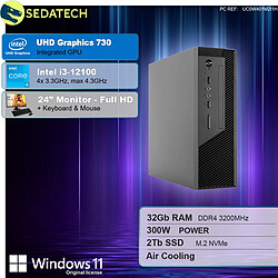 Sedatech Pack Mini-PC Pro • Intel i3-12100 • 32Go RAM • 2To SSD M.2 • DVD-RW • Windows 11 • Moniteur 24"