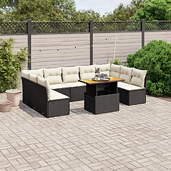 vidaXL Salon de jardin 10 pcs avec coussins noir résine tressée 