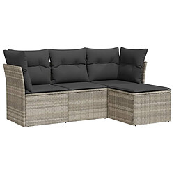 vidaXL Salon de jardin 4 pcs avec coussins gris clair résine tressée