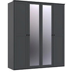 Pegane Armoire, placard avec corniche + 2 miroirs coloris Graphite - longueur 180 x hauteur 210 x profondeur 58 cm