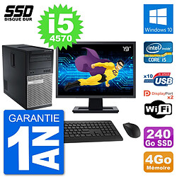 PC Tour Dell 7020 Ecran 19" Intel Core i5-4570 RAM 4Go SSD 240Go Windows 10 Wifi - Occasion