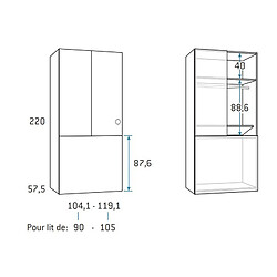 Inside 75 Armoire penderie 104,1 x 57,5 x 220 cm coffre rabattable hauteur 87 cm