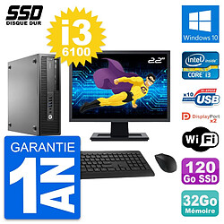 PC HP EliteDesk 800 G2 SFF Ecran 22" i3-6100 RAM 32Go SSD 120Go Windows 10 Wifi · Occasion 