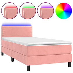 vidaXL Sommier à lattes de lit avec matelas LED Rose 100x200cm Velours