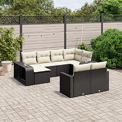 vidaXL Salon de jardin 10 pcs avec coussins noir résine tressée