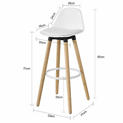 SoBuy FST70-W Tabouret de Bar avec Repose-Pieds et Dossier en Hêtre Blanc