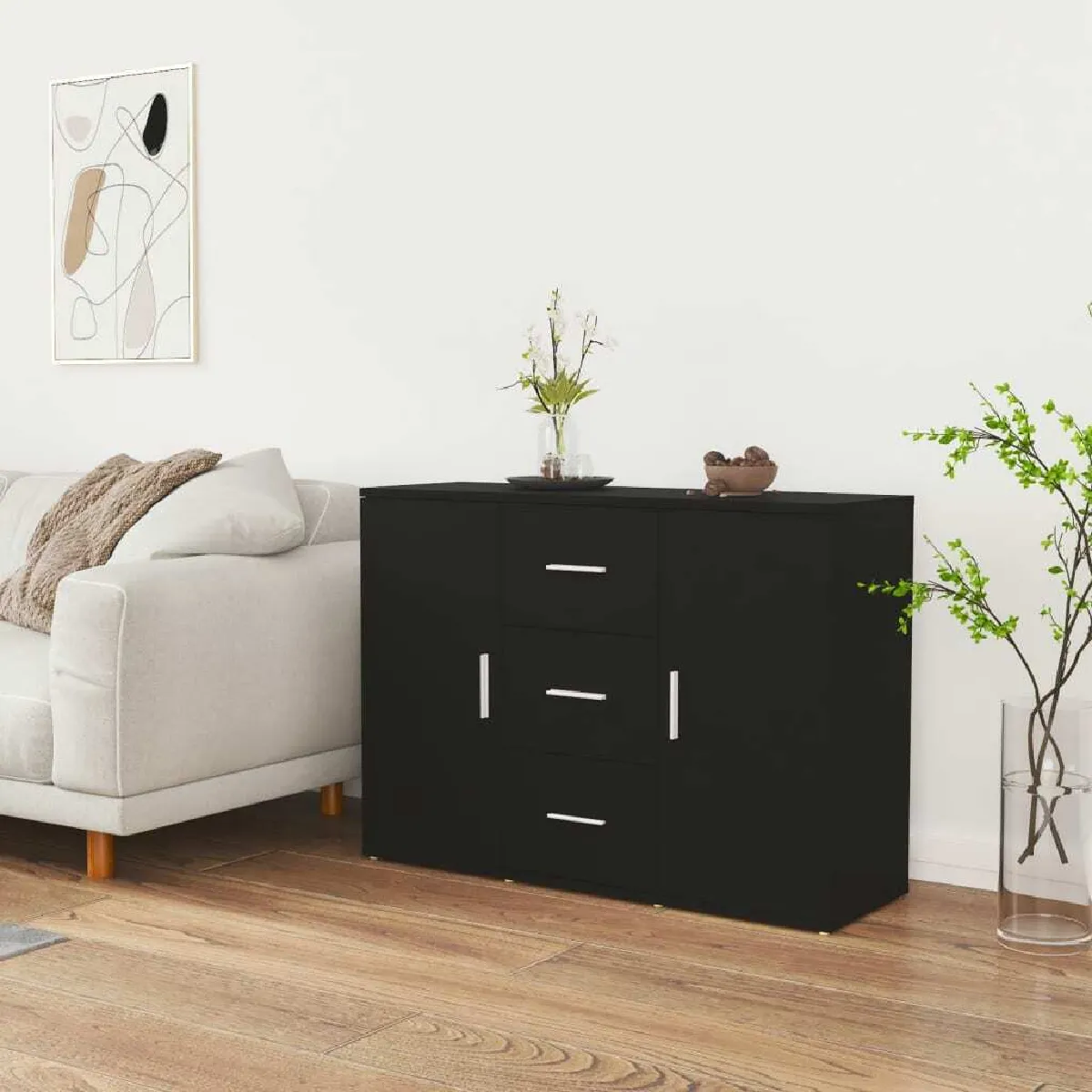 Maison Chic Buffet,Meuble de Rangement,commode pour salon,Cuisine Noir 91x29,5x65 cm Bois d'ingénierie -MN97404