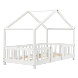 Decoshop26 Lit cabane pour enfant forme de maison avec barrière de sécurité en bois de pin blanc 70 x 140 cm 03_0005461