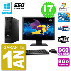 PC Fujitsu Esprimo E500 E85+ DT Ecran 22" i7-2600 RAM 8Go SSD 960Go DVD Wifi W7 · Occasion 