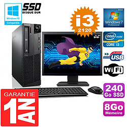 PC Lenovo M92p SFF Core I3-2120 Ram 8Go Disque 240 Go SSD Wifi W7 Ecran 22" - Occasion