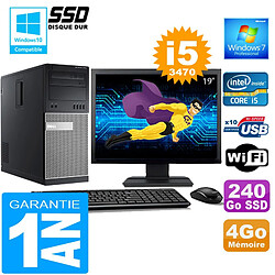 PC Tour DELL 7010 Core I5-3470 Ram 4Go Disque 240 Go SSD Wifi W7 Ecran 19" · Occasion 