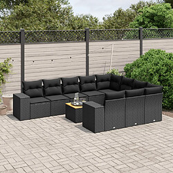 vidaXL Salon de jardin 11 pcs avec coussins noir résine tressée 