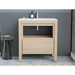 Vente-Unique Meuble de salle de bain avec vasque à encastrer - Placage chêne - 80 cm - COSMOTI