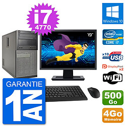 PC Tour Dell 7020 Ecran 19" Intel i7-4770 RAM 4Go Disque 500Go Windows 10 Wifi - Occasion