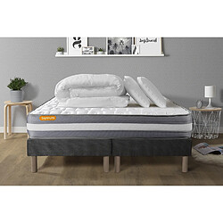 Septnuits Pack Memo Plus 180 x 200 cm GRIS PACK matelas 180x200 + double sommiers gris 90x200 Memo Plus Mémoire de forme 3 zones + 2 oreillers + couette