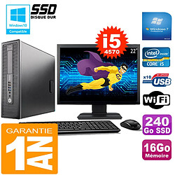 PC HP EliteDesk 800 G1 SFF Core I5-4570 16Go Disque 240 Go SSD Wifi W7 Ecran 22" - Occasion