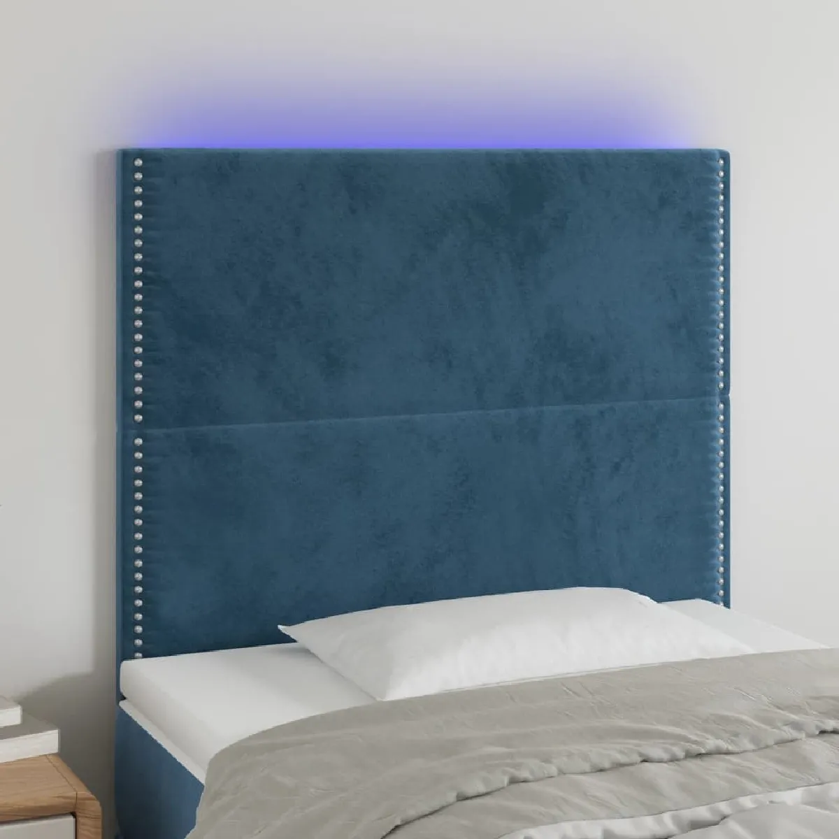 Maison Chic Tête de lit moderne à LED lumineuse pour chambre - Décoration de lit Bleu foncé 80x5x118/128 cm Velours -MN57885