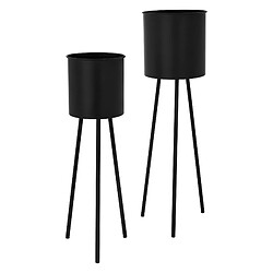 ML-Design 2x Support de plantes en acier noir h: 66 et 79 cm pot de fleurs haute décoratif 