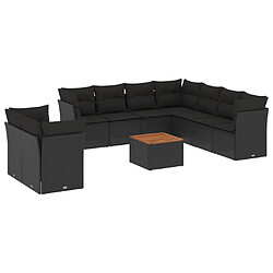 vidaXL Salon de jardin 10 pcs avec coussins noir résine tressée