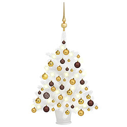 vidaXL Arbre de Noël artificiel pré-éclairé et boules blanc 65 cm 