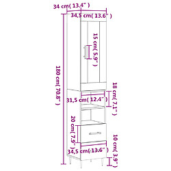 vidaXL Buffet haut Sonoma gris 34,5x34x180 cm Bois d'ingénierie pas cher