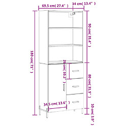 vidaXL Buffet haut Gris béton 69,5x34x180 cm Bois d'ingénierie pas cher