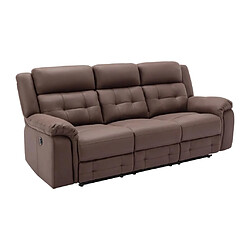 Acheter Vente-Unique Canapé 3 places relax électrique en microfibre aspect cuir vieilli marron ORTIANO