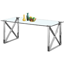 Vivenla Table de salle à manger design plateau en miroir avec piètement en acier inoxydable poli collection COSTA L. 200 x P. 100 x H. 75 cm