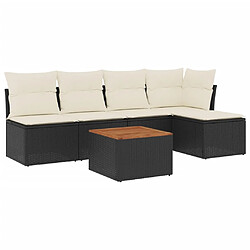 vidaXL Salon de jardin 6 pcs avec coussins noir résine tressée