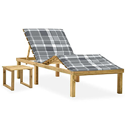 vidaXL Chaise longue de jardin avec table et coussin Pin imprégné