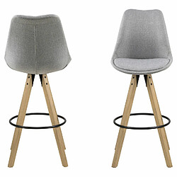 Acheter Toilinux Lot de 2 Tabourets de bar en tissu et bois d'Hévéa - Gris