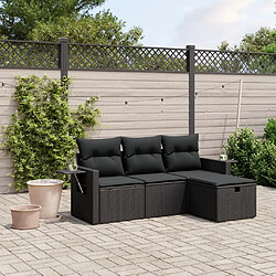 vidaXL Salon de jardin 4 pcs avec coussins noir résine tressée 