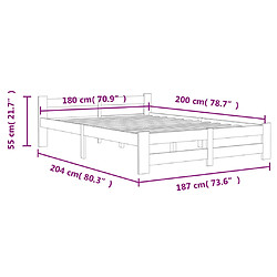 vidaXL Cadre de lit sans matelas gris foncé pin massif 180x200 cm pas cher