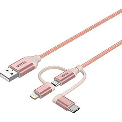 Unitek USB-A - USB-C, microUSB, Lightning 1 m Rose (Y-C4036ARG) Câble USB Unitek USB-A - USB-C, microUSB, Lightning 1 m Rose (Y-C4036ARG)