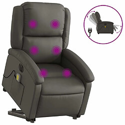 Maison Chic Fauteuil Relax pour salon, Fauteuil inclinable de massage électrique gris cuir véritable -GKD81365