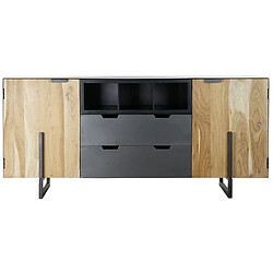 Pegane Buffet meuble de rangement en acacia coloris naturel / noir et métal -Longueur 195 x Hauteur 90 x Profondeur 40 cm