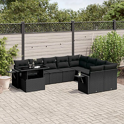 vidaXL Salon de jardin 10 pcs avec coussins noir résine tressée 