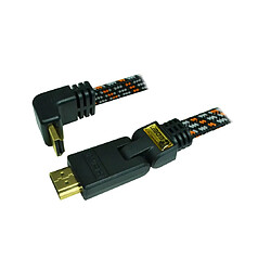 Heden Câble HDMI 1.4 M/M, fiche or 2 mètres , nylon tressé, Ehternet 1 côté 90°c fixe, 1 côté inclinable vendu en cavalier