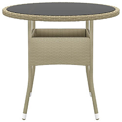 vidaXL Table de jardin Ø80x75 cm Verre trempé/résine tressée Beige