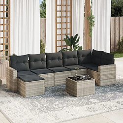 vidaXL Salon de jardin 8 pcs avec coussins gris clair résine tressée 