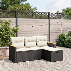 vidaXL Salon de jardin 4 pcs avec coussins noir résine tressée