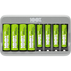 Chargeur 8 Piles Rechargeables AA et AAA avec 4 Piles AA et 4 Piles AAA Minh Rechargeables | 100% PEAKPOWER | Chargeur Rapide USB 