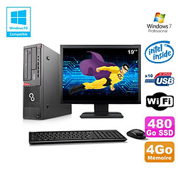 Lot PC Fujitsu E720 E85+ G3220 3GHz 4Go 480Go Graveur WIFI W7 + Ecran 19" · Occasion 