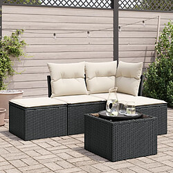 vidaXL Salon de jardin 5 pcs avec coussins noir résine tressée 